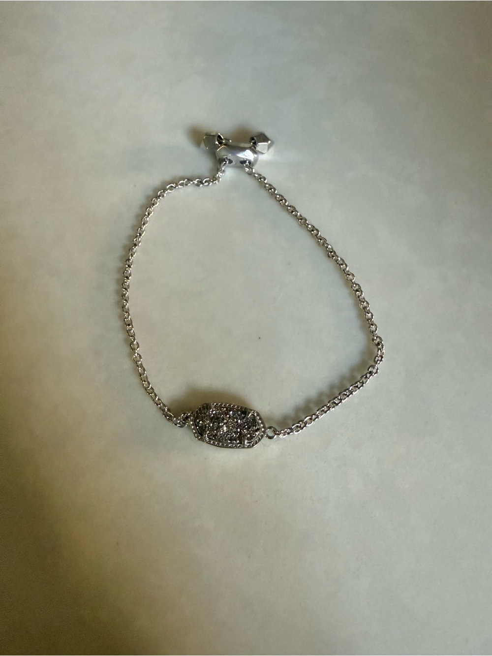 Kendra Scott Elaina Silver Adjustable Chain Bracelet in Platinum Drusy + Pouch